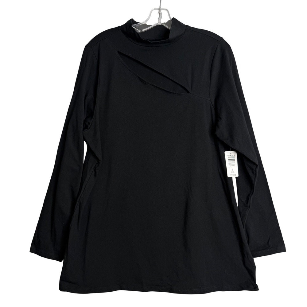New Torrid Foxy Mock Neck Cutout Long Sleeve Top Women Plus Size 3X‎ Black